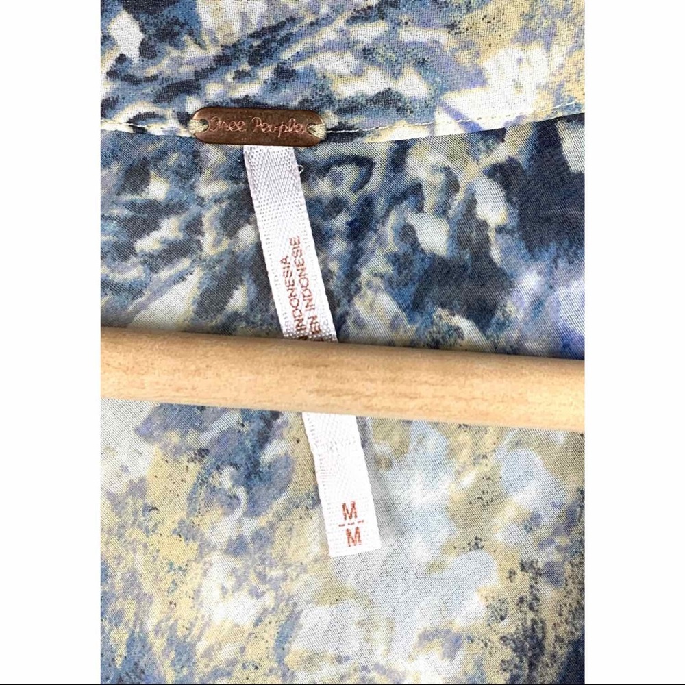 Free People Sheer Blouse Top Blue Print Medium - Picture 3 of 5